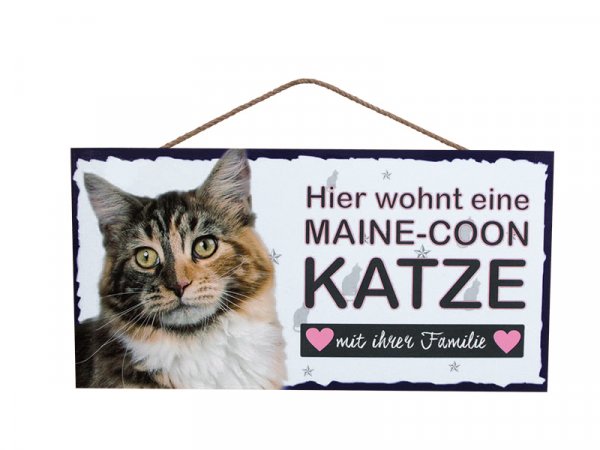 Holzschild - Hier wohnt eine Maine-Coon Katze - 25 x 12,5 cm