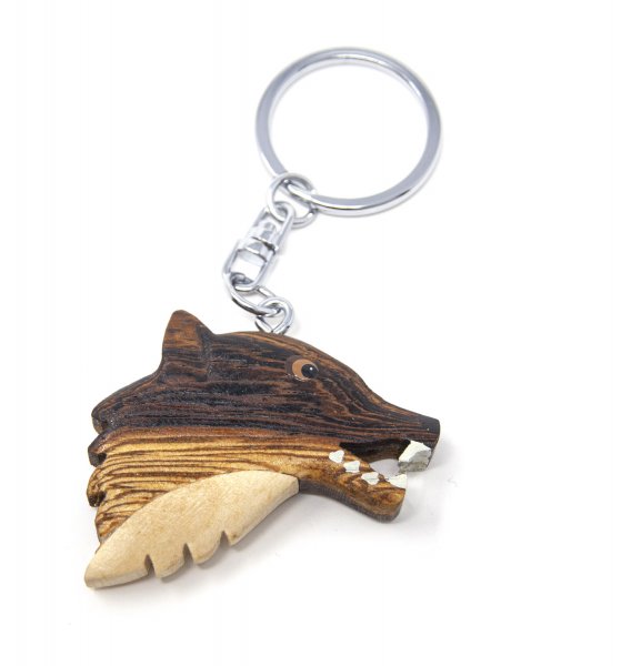 Schlüsselanhänger aus Holz - Wolfskopf