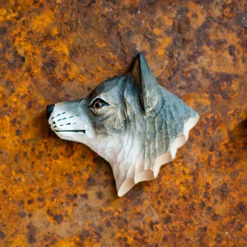 Carved Wooden Wolf Magnet
