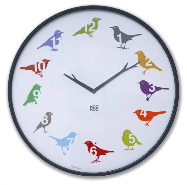 KooKoo Wanduhr - UltraFlat, Vogelstimmen Design Uhr color