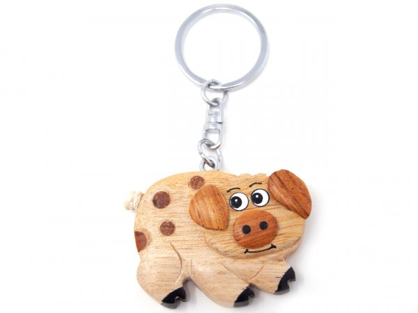 Schlüsselanhänger aus Holz - Schwein